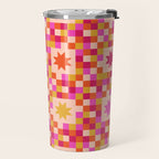 Colorful Quilt Plaid geometric pattern red and pink Travel Mug Gallery Image 2