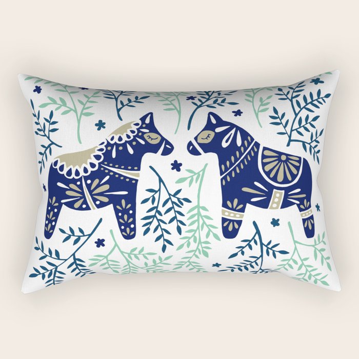 Swedish Dala Horse - Navy & Mint Palette Rectangular Pillow Gallery Image 2