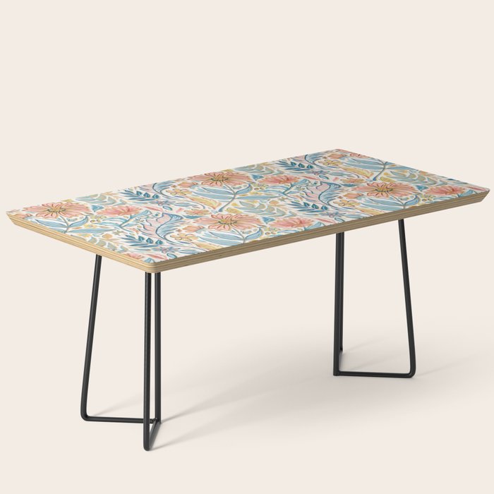 Soft Peach and Blue Art Nouveau Floral Coffee Table Gallery Image 1