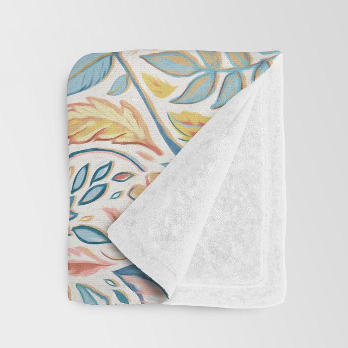 Soft Peach and Blue Art Nouveau Floral Throw Blanket Gallery Image 3