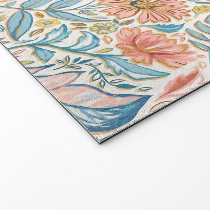 Soft Peach and Blue Art Nouveau Floral Welcome Mat Gallery Image 2