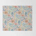Soft Peach and Blue Art Nouveau Floral Throw Blanket Gallery Image 2
