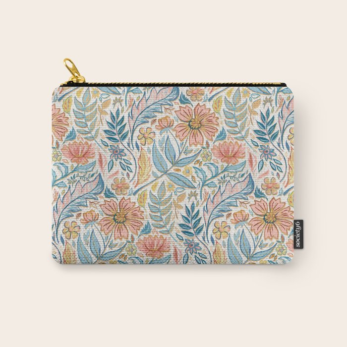 Soft Peach and Blue Art Nouveau Floral Carry All Pouch Gallery Image 1
