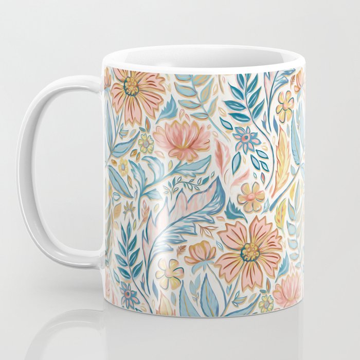 Soft Peach and Blue Art Nouveau Floral Coffee Mug Gallery Image 3