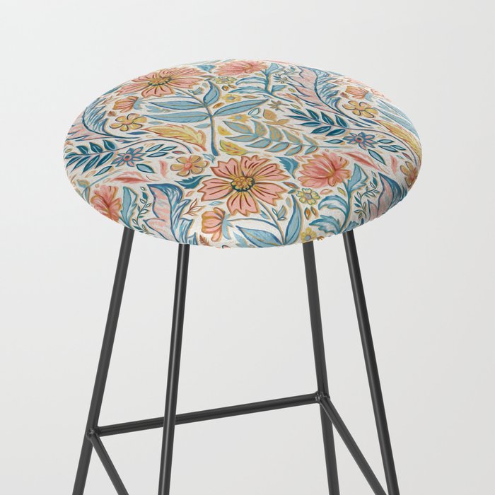 Soft Peach and Blue Art Nouveau Floral Stool Gallery Image 2