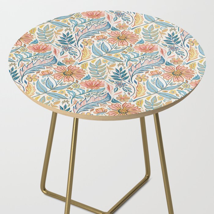 Soft Peach and Blue Art Nouveau Floral Side Table Gallery Image 2