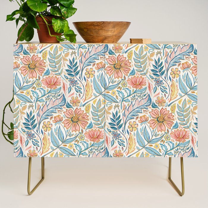 Soft Peach and Blue Art Nouveau Floral Credenza Gallery Image 1