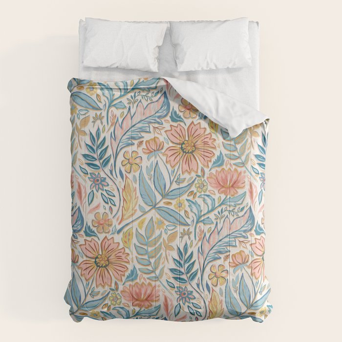 Soft Peach and Blue Art Nouveau Floral Comforter Gallery Image 6