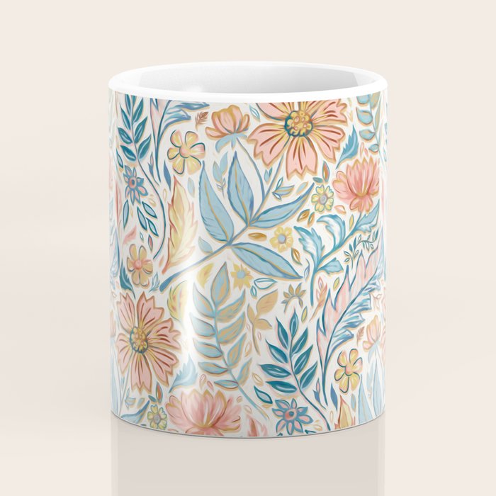 Soft Peach and Blue Art Nouveau Floral Coffee Mug Gallery Image 4