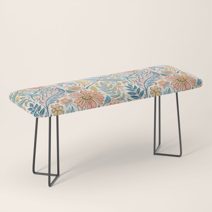 Soft Peach and Blue Art Nouveau Floral Bench Gallery Image 1