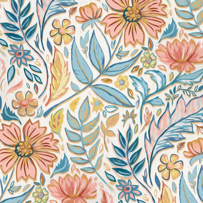 Soft Peach and Blue Art Nouveau Floral Coffee Mug Gallery Image 2