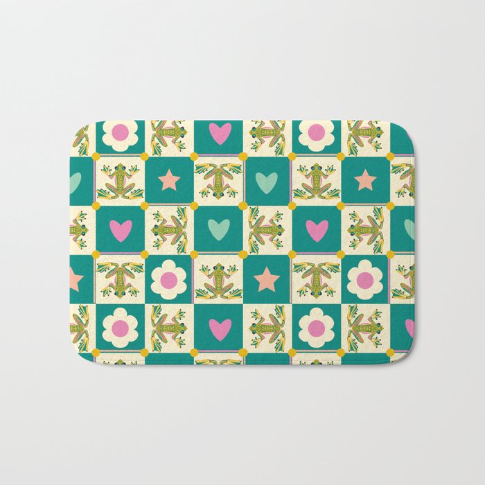 Charming Frogs & Florals: Whimsical Nature-Inspired Pattern Bath Mat Gallery Image 1