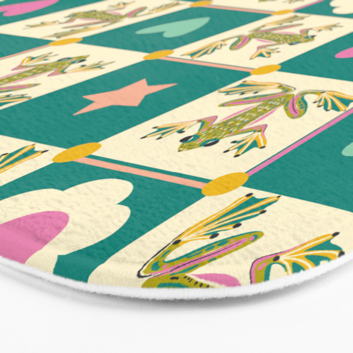 Charming Frogs & Florals: Whimsical Nature-Inspired Pattern Bath Mat Gallery Image 3
