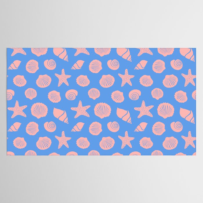 Retro Coastal Shells on Blue Tablecloth Gallery Image 2