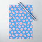Retro Coastal Shells on Blue Wrapping Paper Gallery Image 1