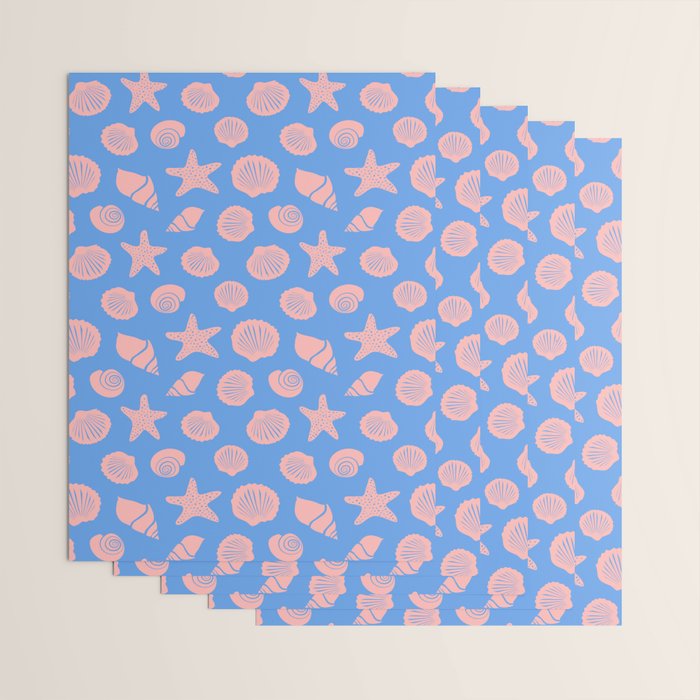 Retro Coastal Shells on Blue Wrapping Paper Gallery Image 3
