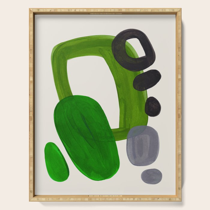 Minimalist Modern Mid Century Colorful Abstract Shapes Olive Green Retro Funky Shapes 60's Vintage Serving Tray Gallery Image 1