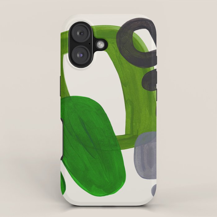 Minimalist Modern Mid Century Colorful Abstract Shapes Olive Green Retro Funky Shapes 60's Vintage iPhone Case Gallery Image 1