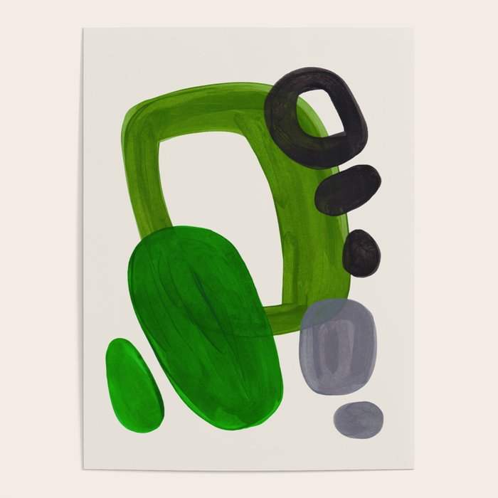 Minimalist Modern Mid Century Colorful Abstract Shapes Olive Green Retro Funky Shapes 60's Vintage Poster Gallery Image 1