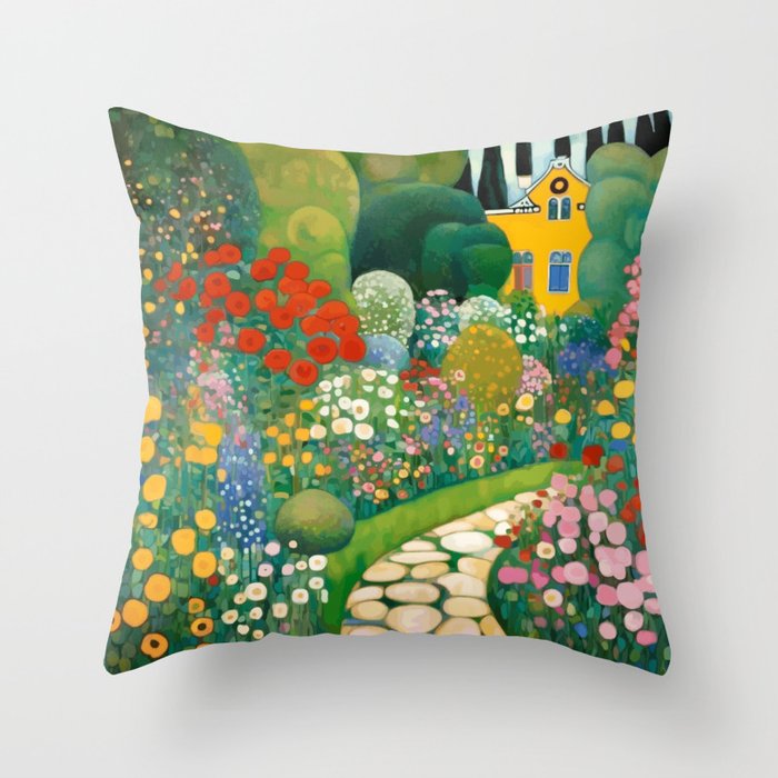 Klimt Garden Floral Landscape Throw Pillow Gallery Image 6