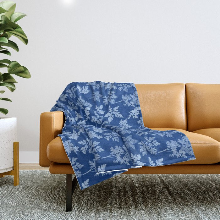 Herbal Blue Cynotype 01 Throw Blanket Gallery Image 1