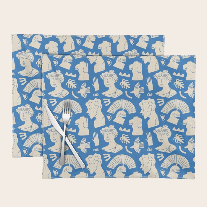 Ancient blue greek statue doodle pattern Placemat Gallery Image 1