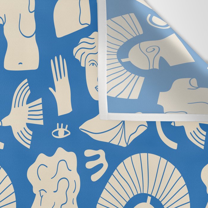 Ancient blue greek statue doodle pattern Wall Tapestry Gallery Image 3
