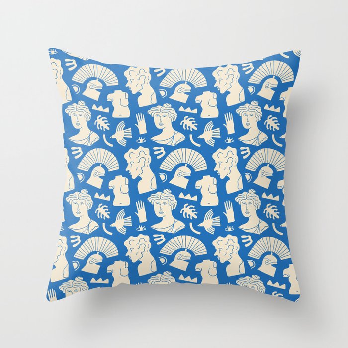 Ancient blue greek statue doodle pattern Throw Pillow Gallery Image 6