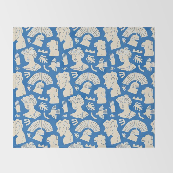 Ancient blue greek statue doodle pattern Throw Blanket Gallery Image 2