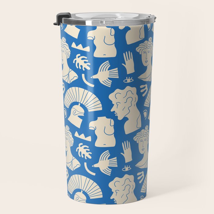 Ancient blue greek statue doodle pattern Travel Mug Gallery Image 3