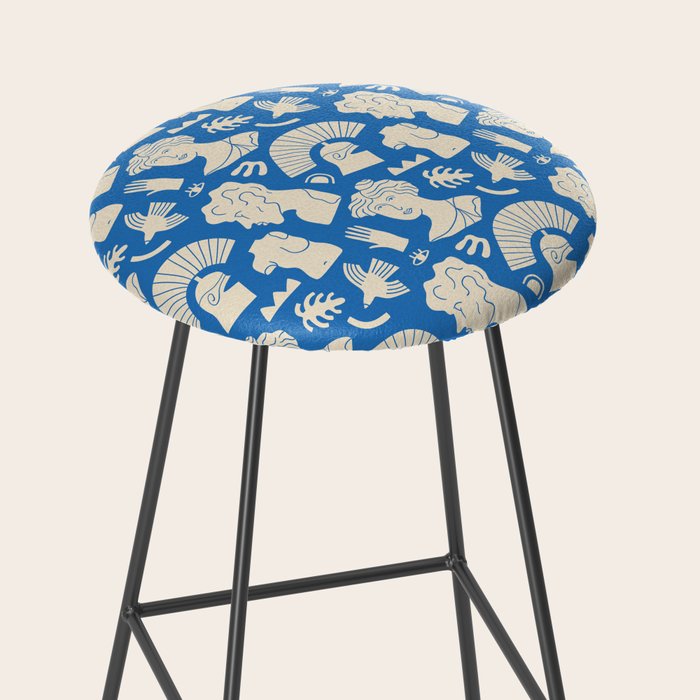 Ancient blue greek statue doodle pattern Stool Gallery Image 2