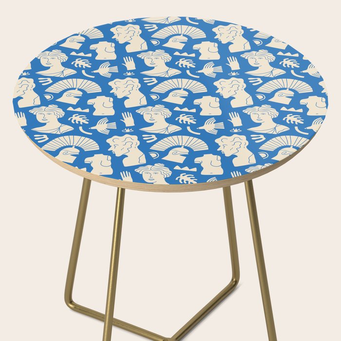 Ancient blue greek statue doodle pattern Side Table Gallery Image 2