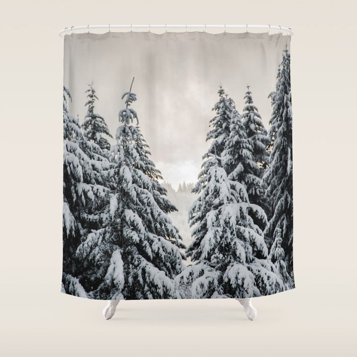 Winter Woods II - Snow Capped Forest Adventure Nature Photography Shower Curtain Gallery Image 1