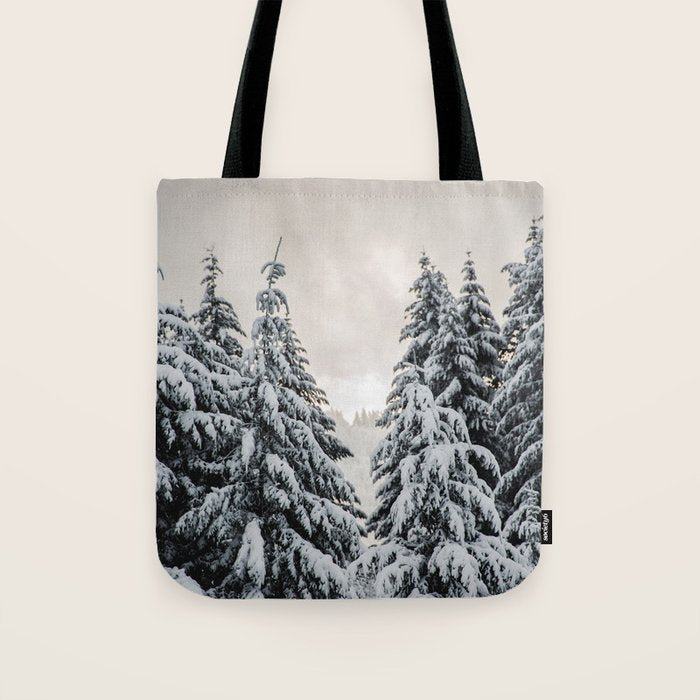 Winter Woods II - Snow Capped Forest Adventure Nature Photography Tote Bag Gallery Image 1