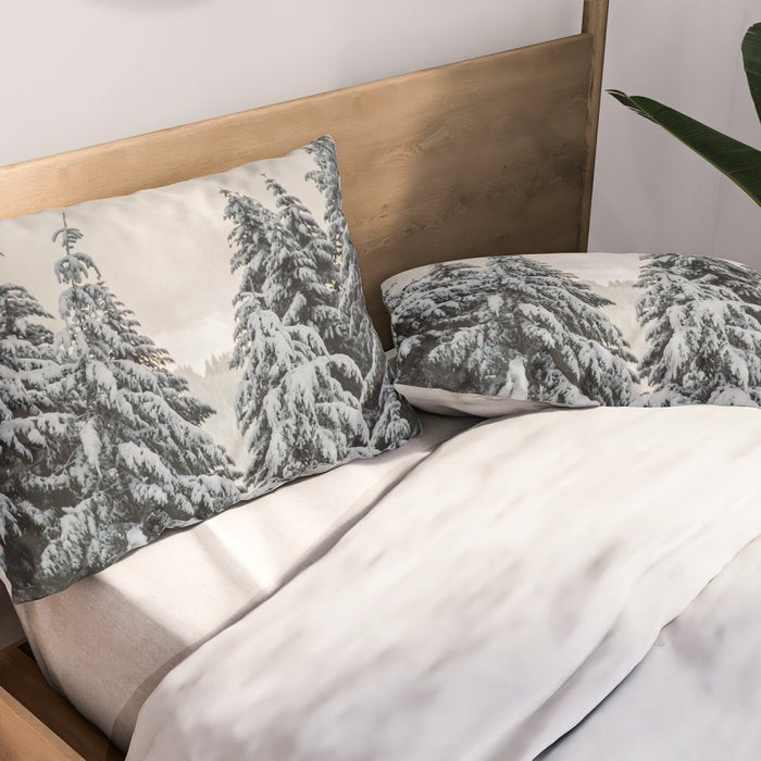 Winter Woods II - Snow Capped Forest Adventure Nature Photography Pillow Sham Gallery Image 2