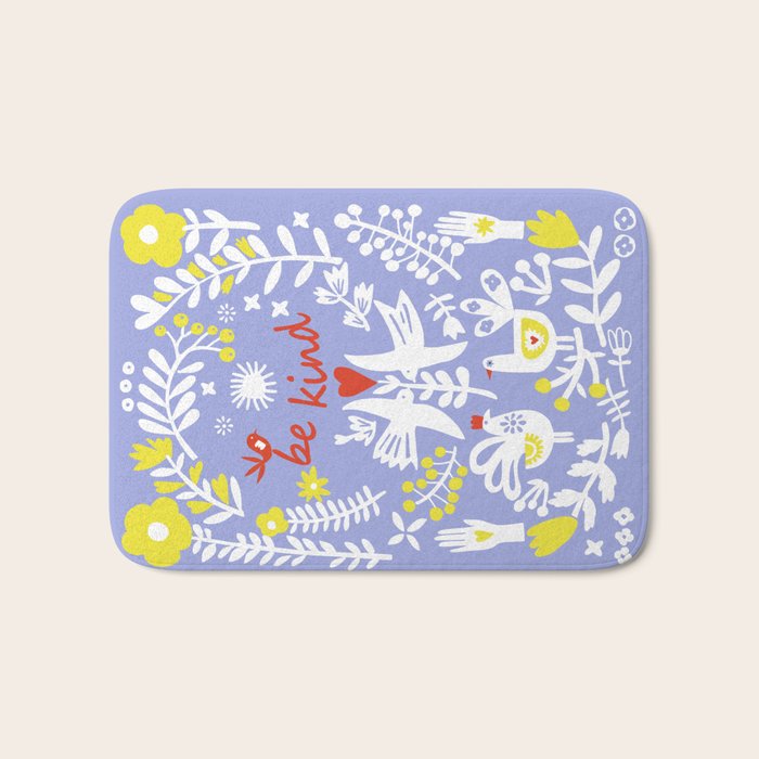 be kind - scandinavian folk art illustration Bath Mat Gallery Image 1