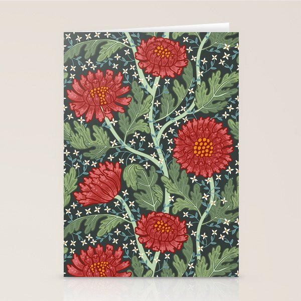 Arts and crafts red chrysanthemum pattern Stationery Card Gallery Image 2