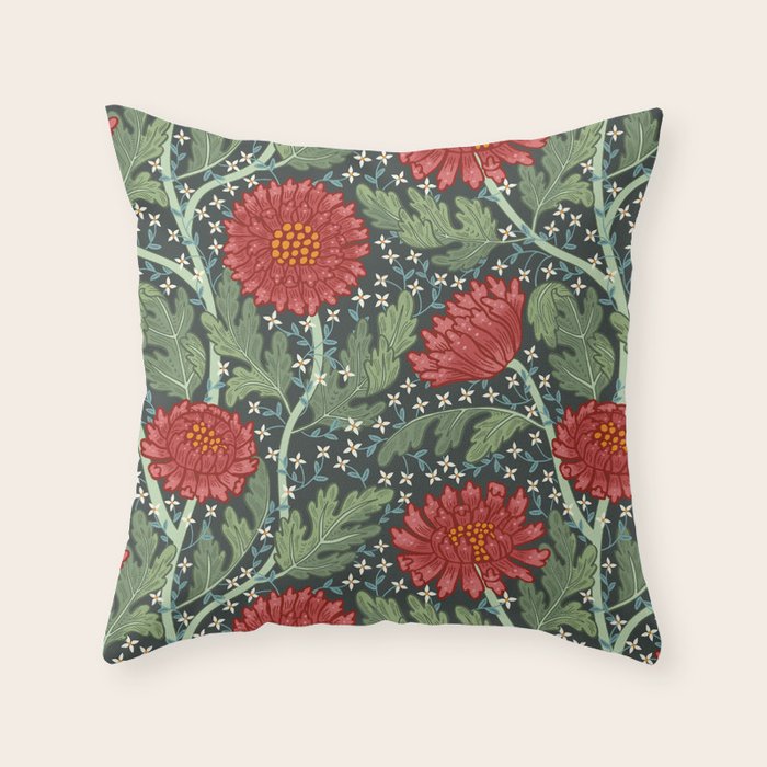 Arts and crafts red chrysanthemum pattern Throw Pillow Gallery Image 1