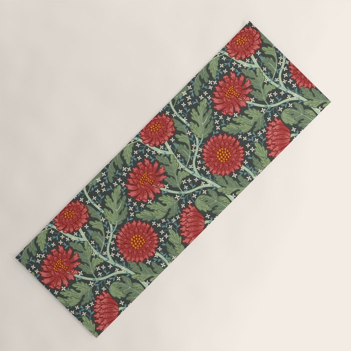 Arts and crafts red chrysanthemum pattern Yoga Mat Gallery Image 1