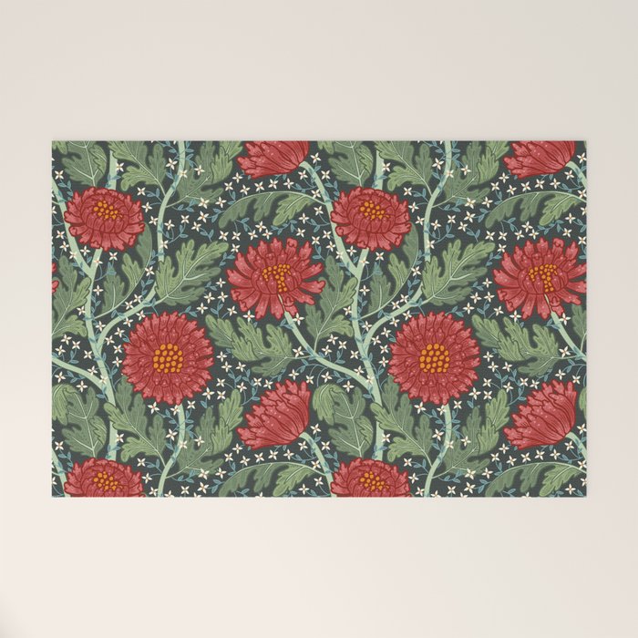 Arts and crafts red chrysanthemum pattern Welcome Mat Gallery Image 1