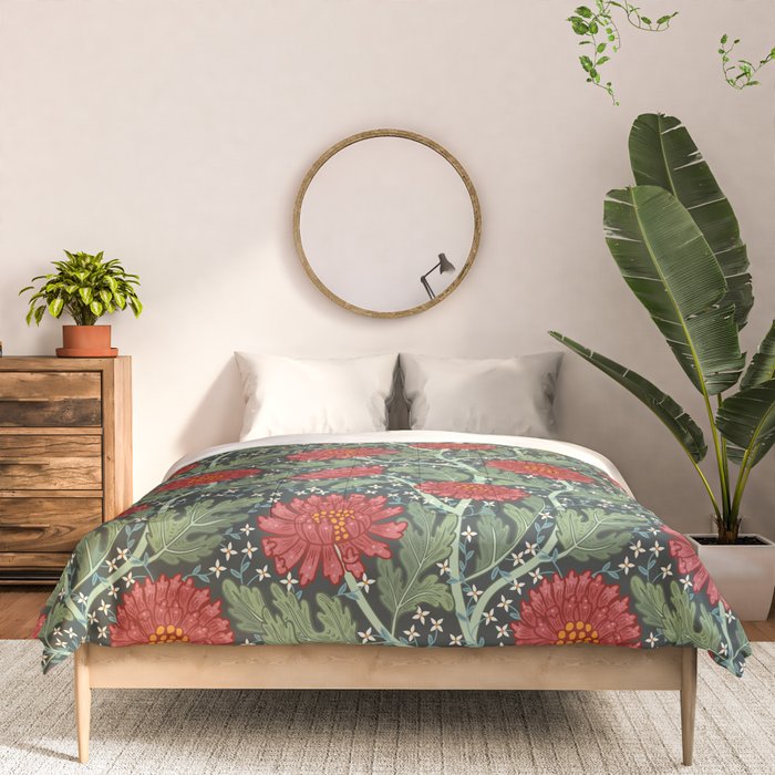 Arts and crafts red chrysanthemum pattern Comforter Gallery Image 3