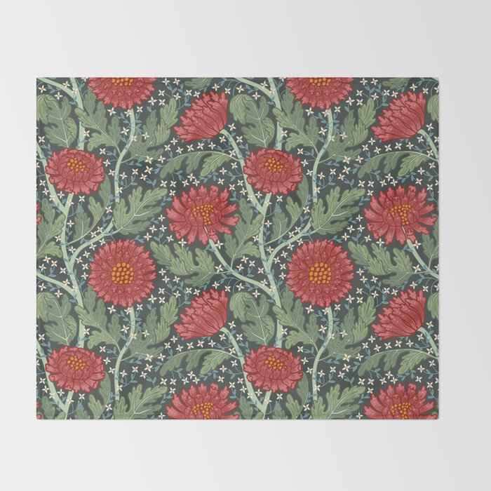 Arts and crafts red chrysanthemum pattern Throw Blanket Gallery Image 2