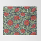Arts and crafts red chrysanthemum pattern Throw Blanket Gallery Image 2