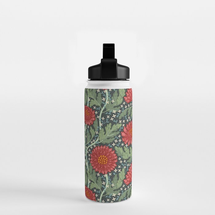 Arts and crafts red chrysanthemum pattern Water Bottle Gallery Image 2