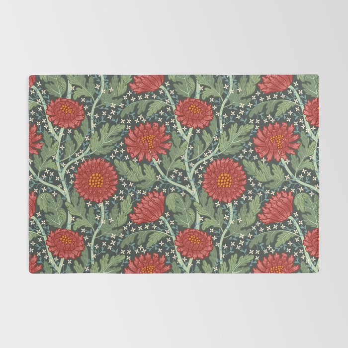 Arts and crafts red chrysanthemum pattern Rug Gallery Image 2