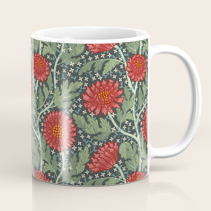 Arts and crafts red chrysanthemum pattern Coffee Mug Gallery Image 1
