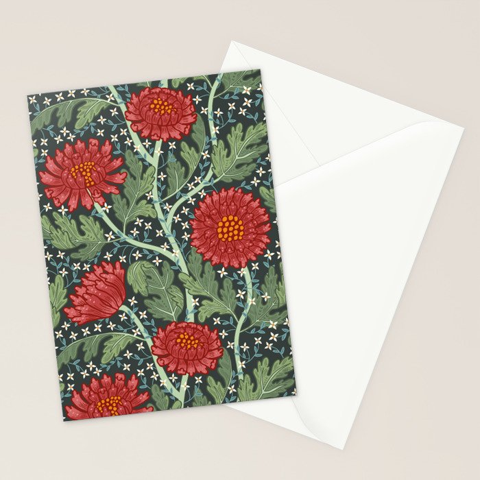 Arts and crafts red chrysanthemum pattern Stationery Card Gallery Image 2