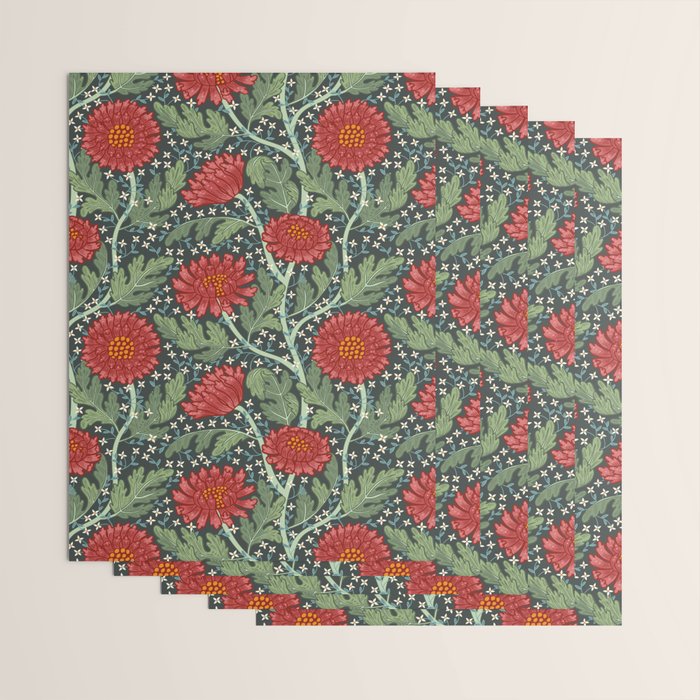 Arts and crafts red chrysanthemum pattern Wrapping Paper Gallery Image 3