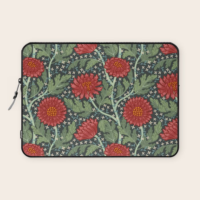 Arts and crafts red chrysanthemum pattern Laptop Sleeve Gallery Image 1