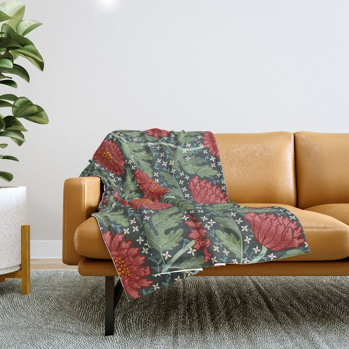 Arts and crafts red chrysanthemum pattern Throw Blanket Gallery Image 1